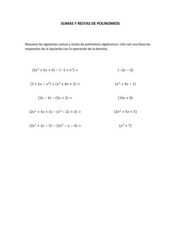 Sumas y restas de polinomios