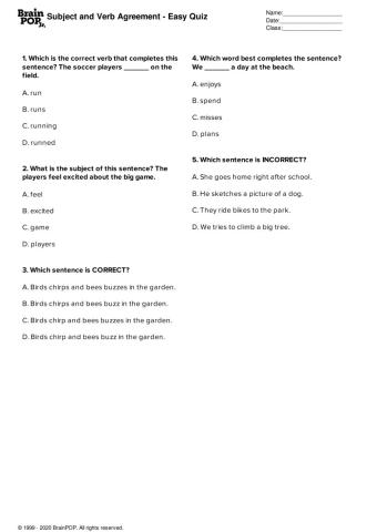 BP- Subject Verb Agreement Quiz