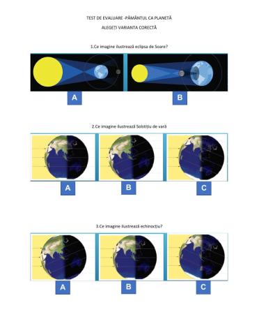 Test de evaluare-pământul ca planetă