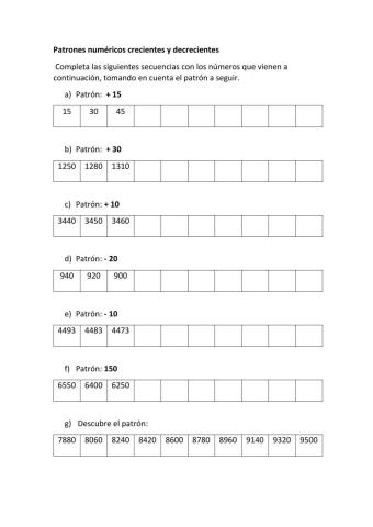 Sucesiones numéricas crecientes y decrecientes