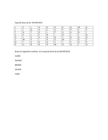 Sopa de letras de los no metales