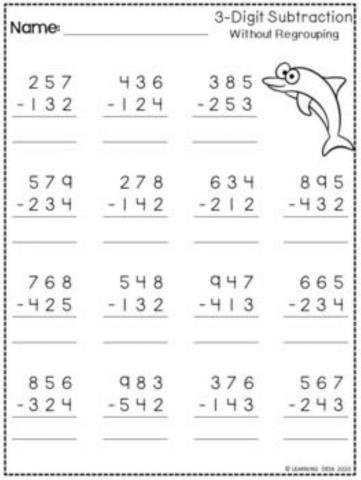 3- digit subtraction without regrouping