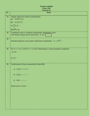 Evaluare inițială-clasaVIII-Varianta IV