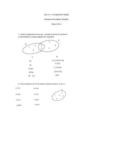 Fisa nr.1 -recapitulare initiala clasa VII