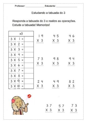 Tabuada de multiplicação do 3