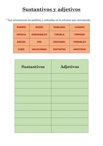 Sustantivos y adjetivos