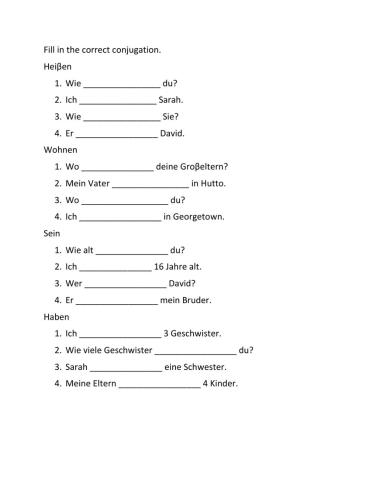 Conjugation fill in the blanks