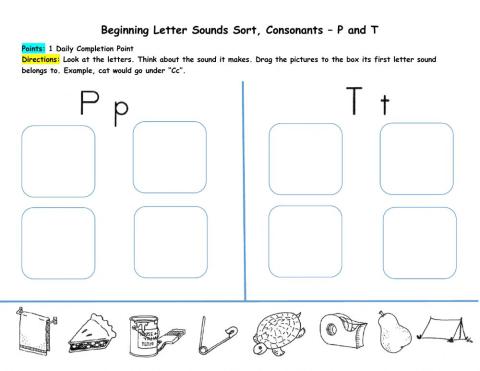 Beginning Letter Sounds Sort - T, P