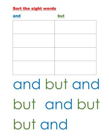 Sight word sort and, but