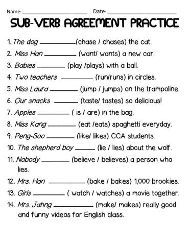 Sub-Verb Agreement practice