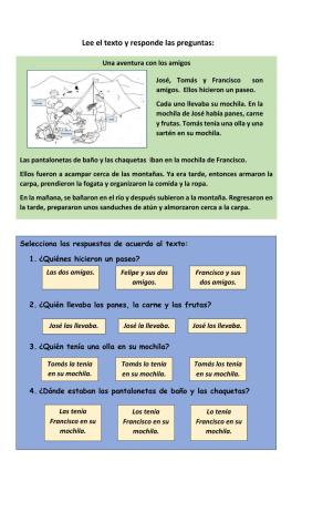 COMPRENSION LECTORA. Actividades Varias