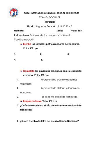 Examen de Sociales 2do grado