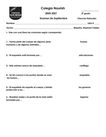 Examen de C. Natural 3°