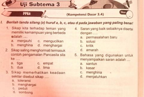 Ulangan Ppkn tema 1 sub tema 3 dan 4