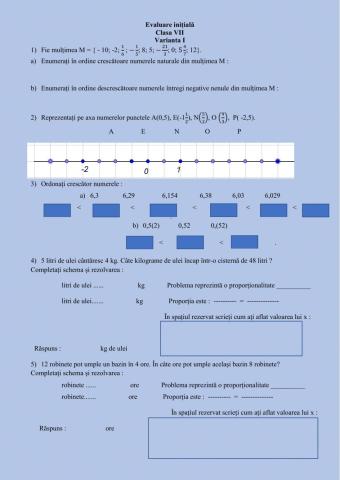 Evaluare inițială-clasaVII-Varianta I