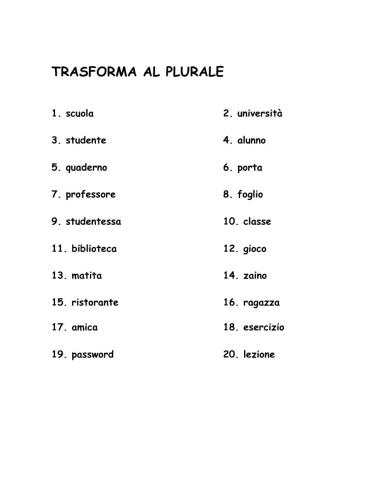 plurale nomi