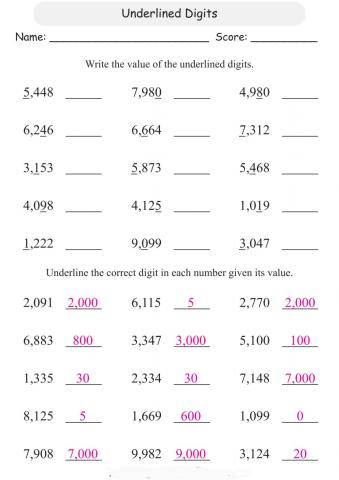 Place Value- Underlined Digit