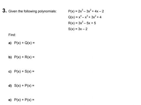 Addition and subtraction of polynomials