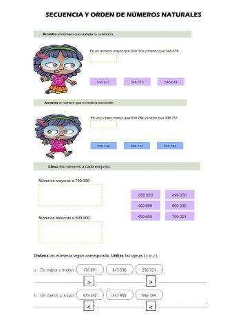Secuencia y orden de numeros naturales se cinco y seis cifras