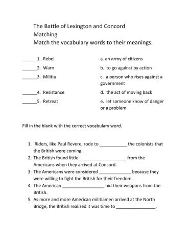 The Battle of Lexington and Concord Vocabulary