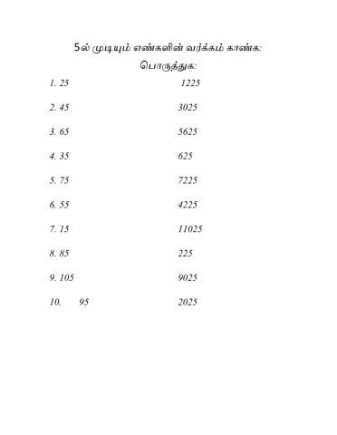 Square of numbers ending with 5