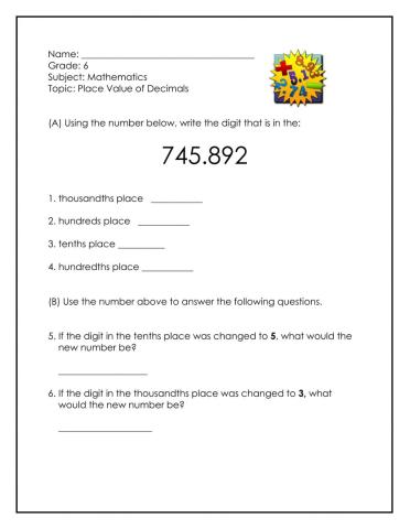 Place Value of Decimals