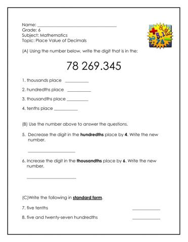 Place Value of Decimals 2