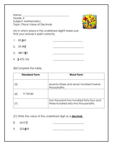 Place Value of Decimals 3