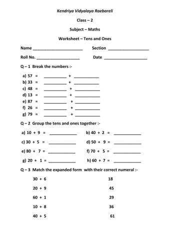 Kendriya Vidyalaya Raebareli Maths worksheet