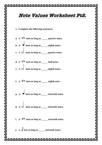 Note Values Worksheet Pt2