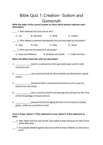 Bible Quiz 1: Creation-Sodom and Gomorrah