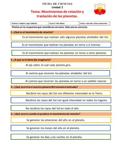 Movimientos de rotación y traslación de los planetas