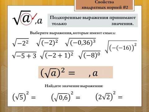 Свойства арифметического квадратного корня2