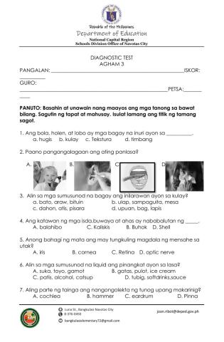 Diagnostic Test in SCIENCE 3