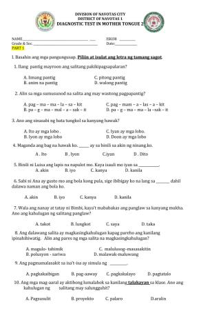 Diagnostic Test in MTB-MLE PART 1