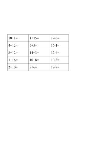 5- Exercises Subtraction addition up to 20