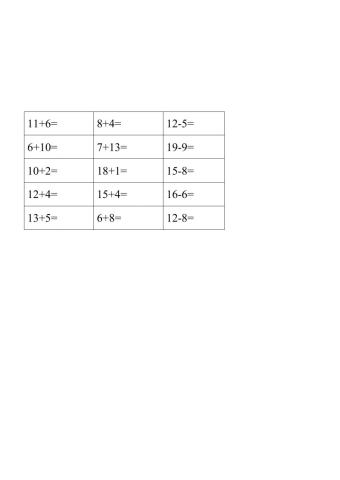 3- Exercises Subtraction addition up to 20