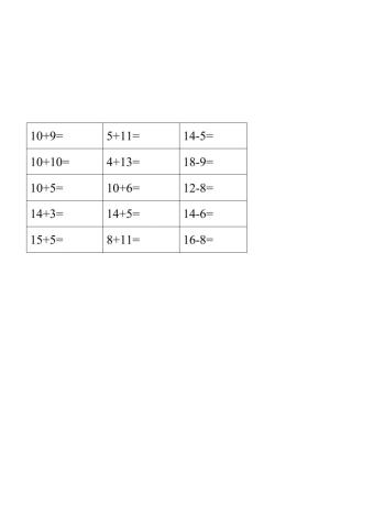 2- Exercises Subtraction addition up to 20