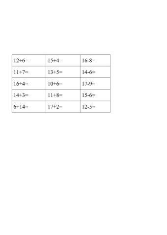 Exercises Subtraction addition up to 20