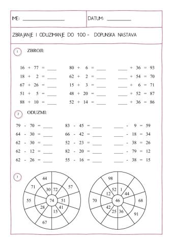 Zbrajanje i oduzimanje brojeva do 100