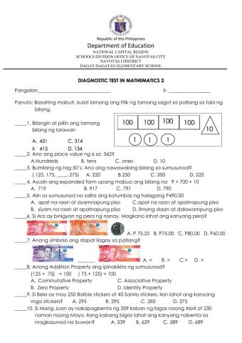 Diagnostic Test in Math 2 Part 1