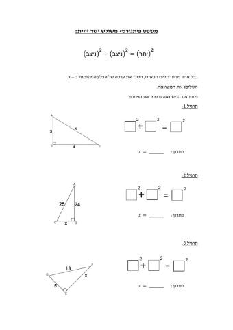 משפט פיתגורס כיתה י