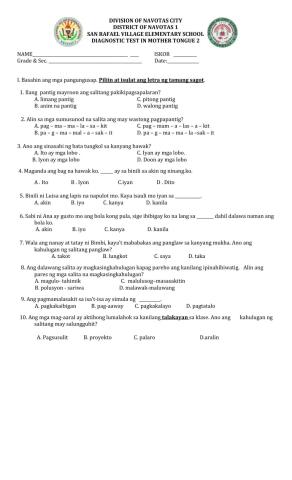 Diagnostic Test in MTB-MLE 2 Part 1