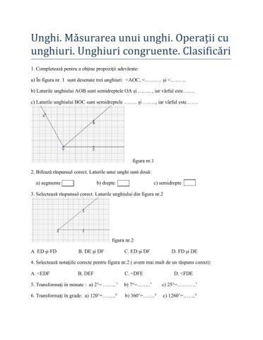 Unghi.Masurarea unghiurilor.Unghiuri congruente. Clasificare