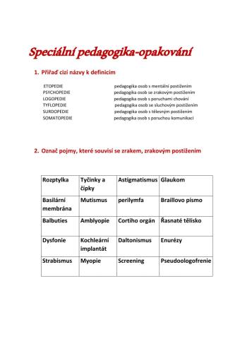 Pracovní list - speciální pedagogika