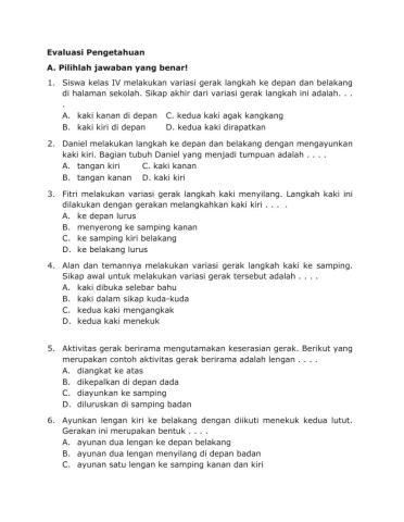 Soal latihan pjok kelas 4 aktivitas gerak ritmik