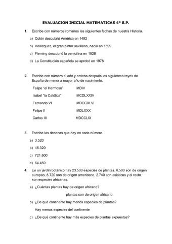 Evaluacion inicial matematicas 4º-1