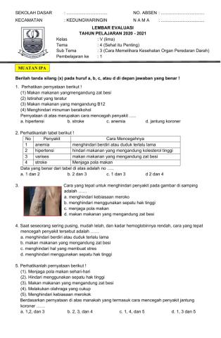 Evaluasi kelas 5 tema 4 subtema 3 pembelajaran 1