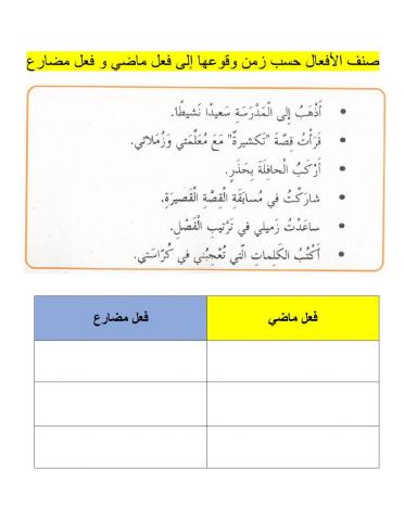 ورقة عمل الفعل المضارع و الماضي