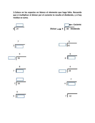 Relacion entre el divisor cociente y dividendo